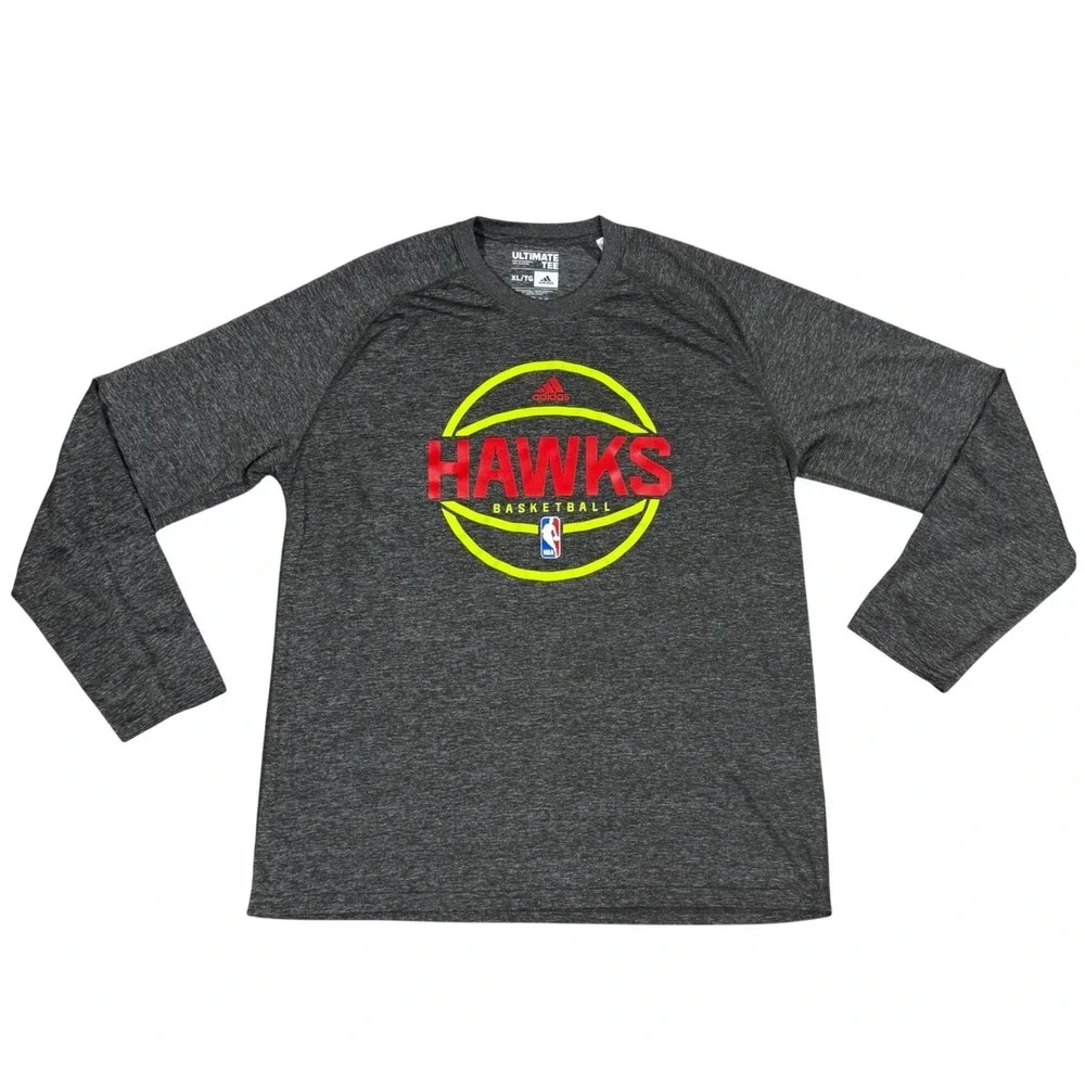 Atlanta Hawks adidas Long Sleeve Shirt Men's XL NBA Ultimate Tee Gray Basketball